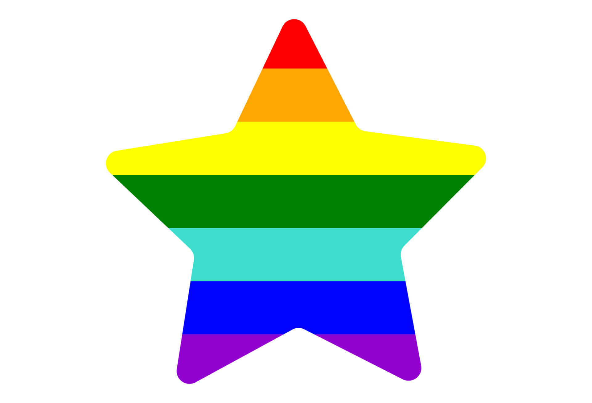 一顆帶有彩虹條紋的彩色星星，代表 LGBTQ 驕傲。