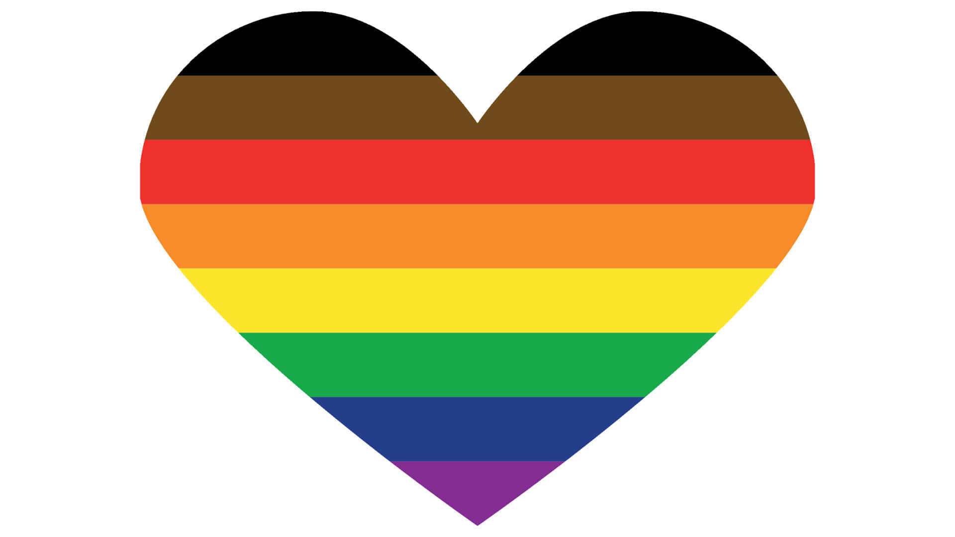 可愛LGBT費城彩虹心形插畫 壁紙 — 一個心形狀的彩虹驕傲旗幟，頂部有黑色和棕色條紋。
