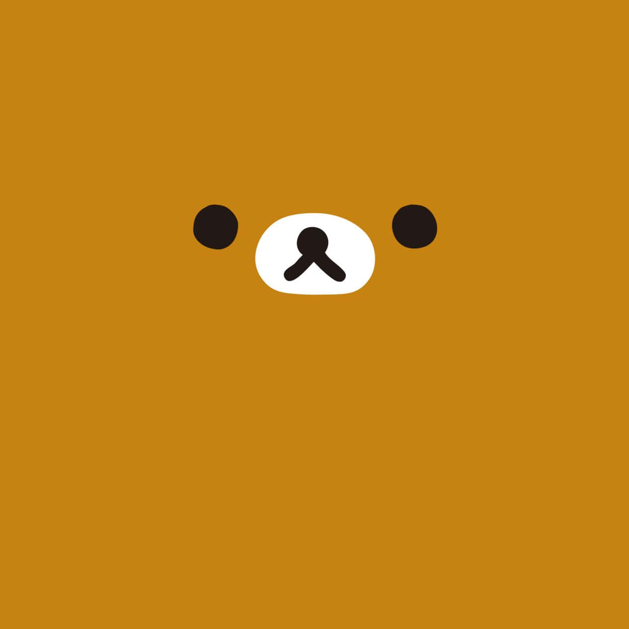 可愛Rilakkuma 壁紙 — 簡約卡通熊臉，黑色眼睛和鼻子，純橙色背景。