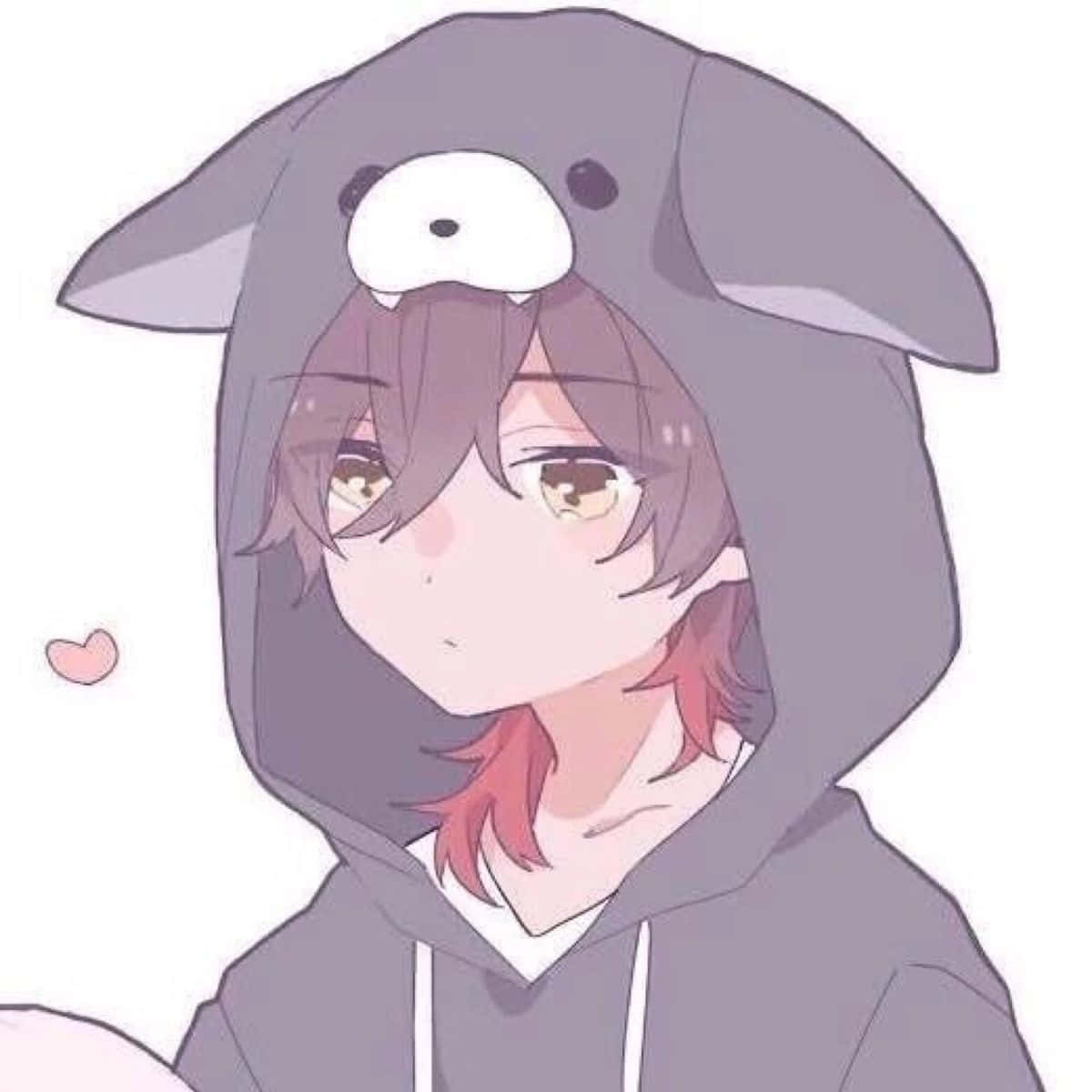 動漫角色穿著灰色兔仔連帽衛衣，粉紅色頭髮同啡色眼睛。 — 動漫男孩 壁紙