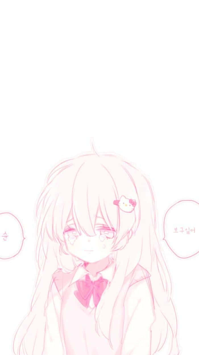 粉紅色頭髮和蝴蝶結的動漫女孩，以極簡風格溫柔地微笑。