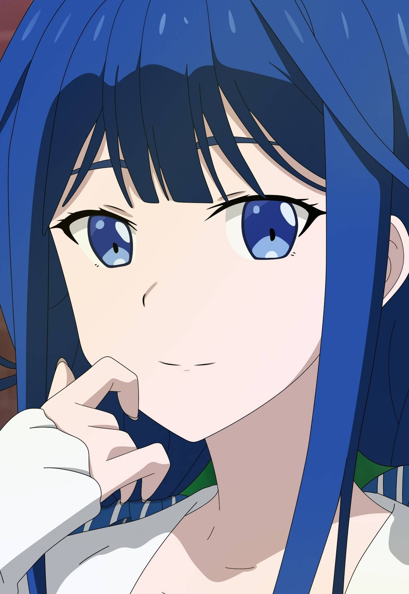 動漫女孩，藍色頭髮和眼睛，將下巴擱在手上。 — 可愛動漫頭像gif 壁紙