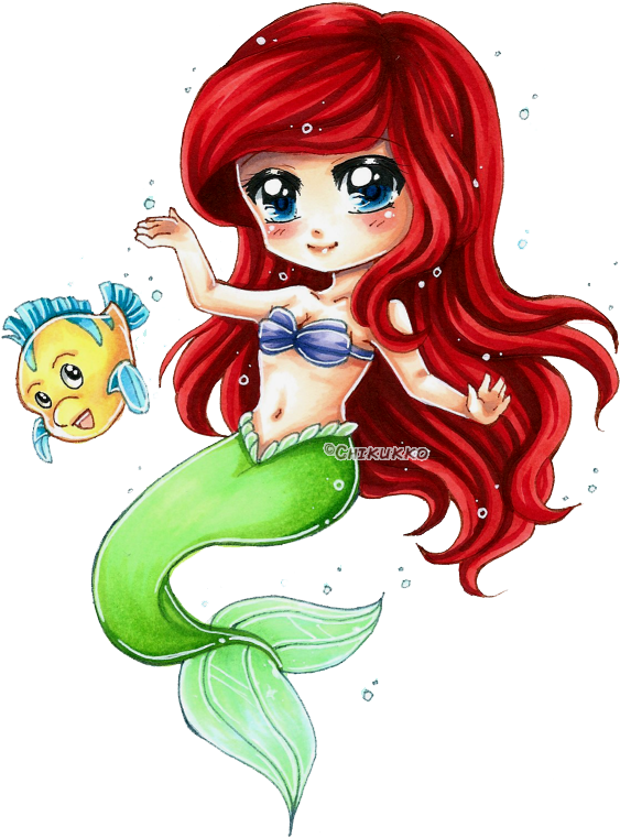 可愛動畫美人魚與魚朋友 壁紙