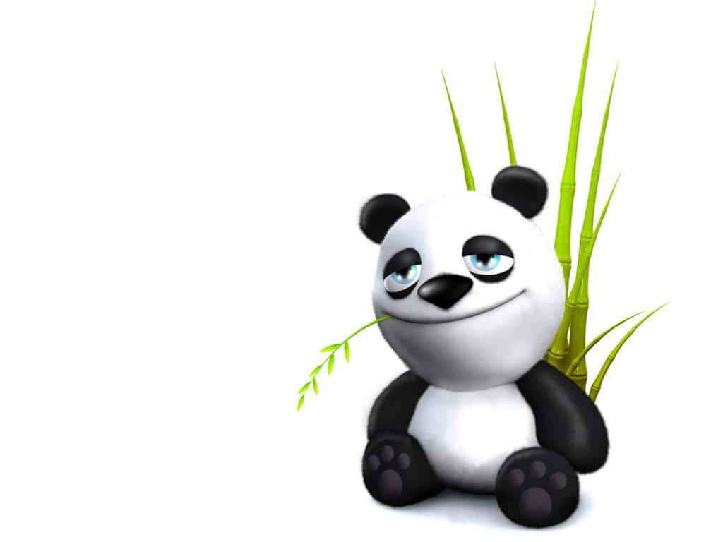 可愛卡通熊貓手持竹莖，藍色眼睛