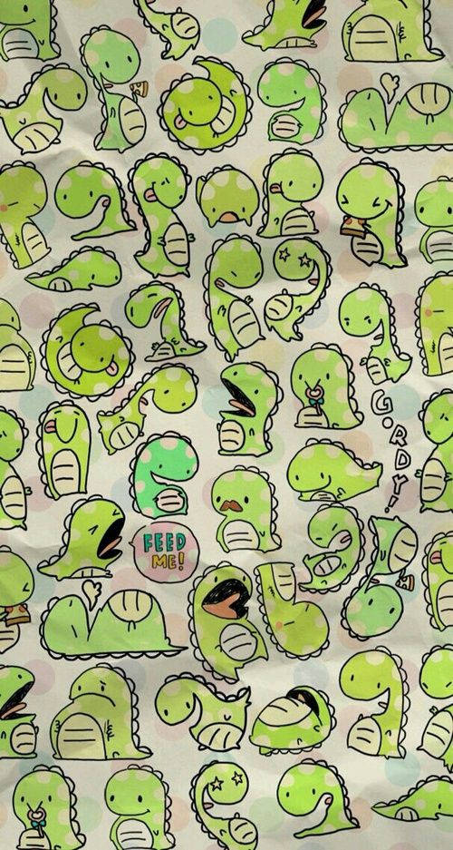 可愛綠色卡通恐龍做出各種傻氣姿勢和表情。