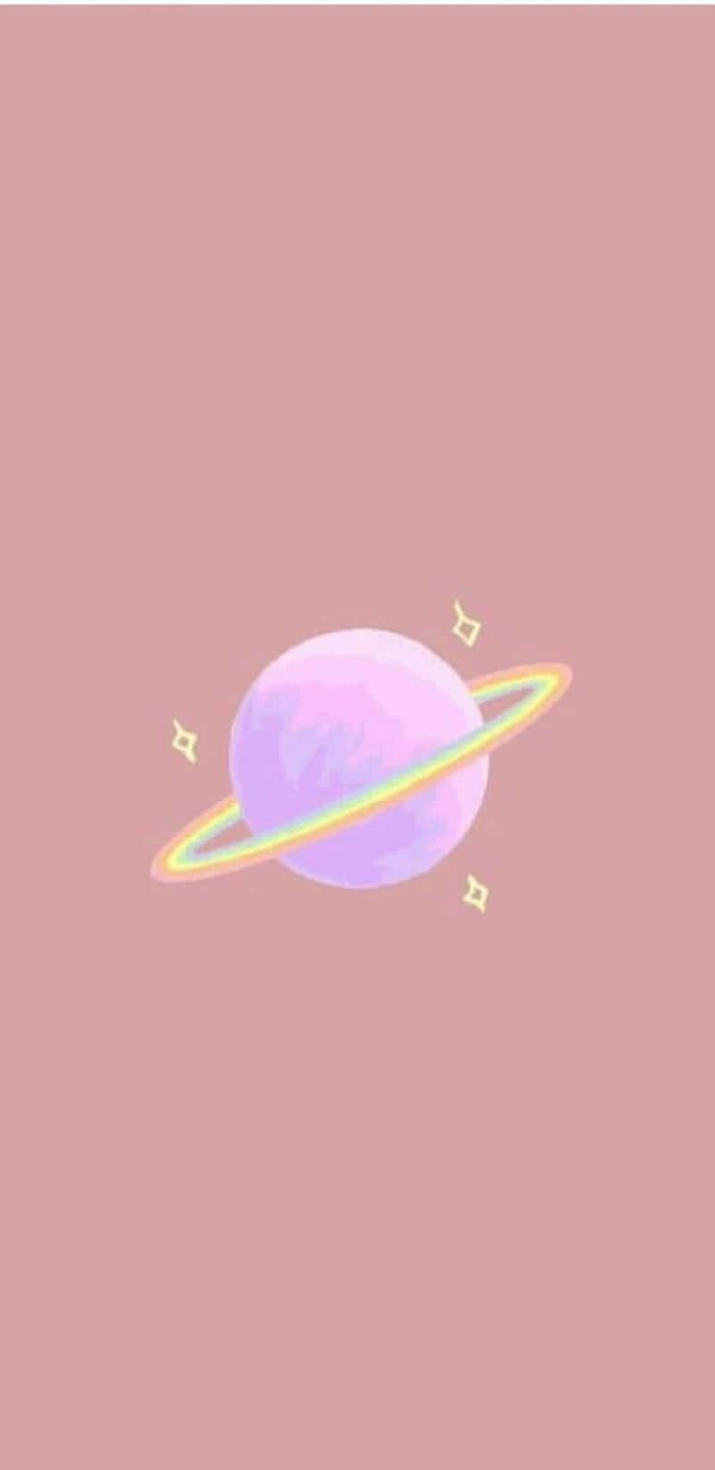 粉紫色星球帶有彩虹環，漂浮在粉紅色空間中，伴隨著閃光。