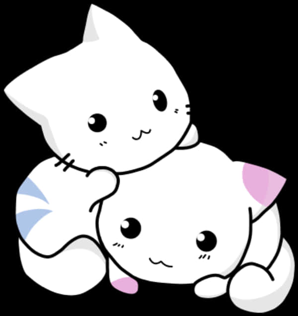 可愛卡通貓咪依偎.PNG 壁紙