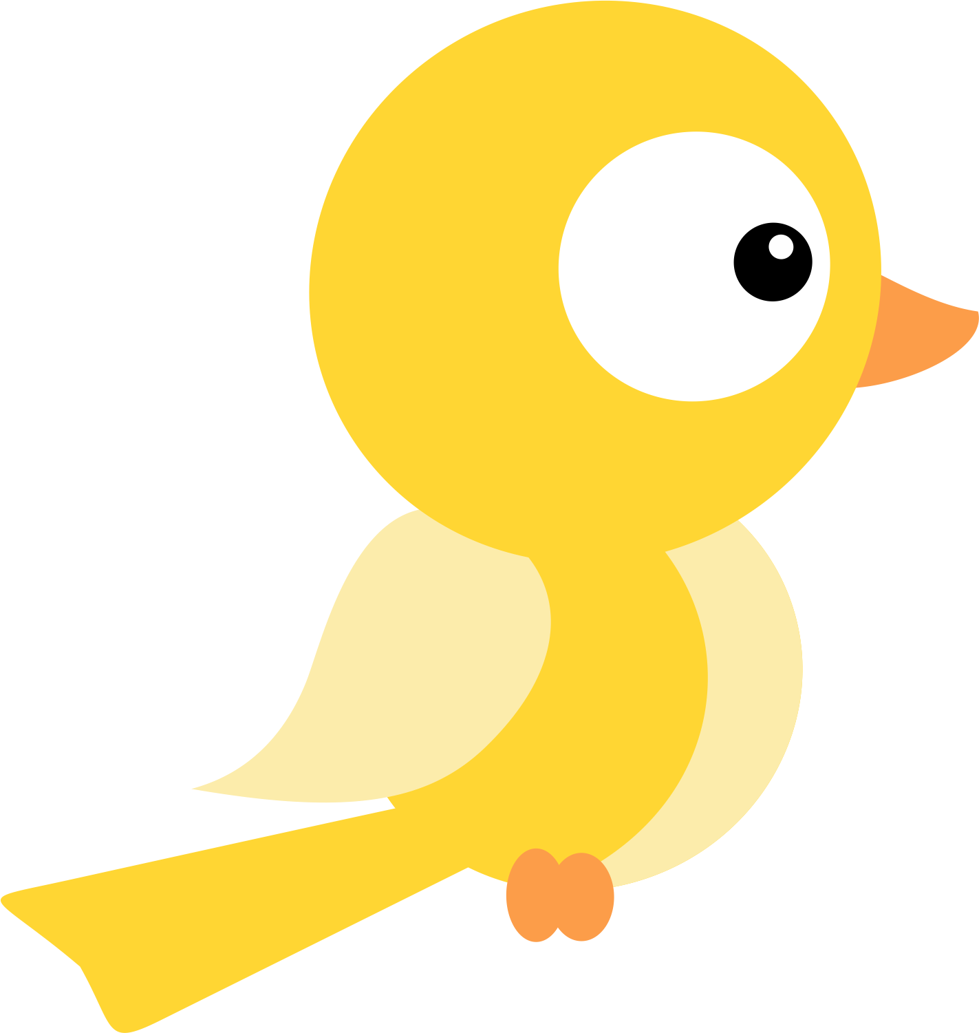 可愛卡通黃鳥 壁紙 — 一隻可愛的黃色卡通鳥，有大大的白色眼睛和橙色喙，棲息在樹枝上。