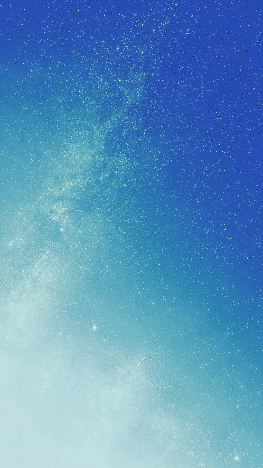 在藍色到青綠色的漸變天空中，星星和宇宙塵埃構成的天體場景。