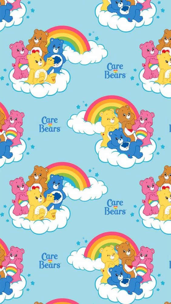 Care Bears 在雲端上與彩虹的歡樂卡通圖案。
