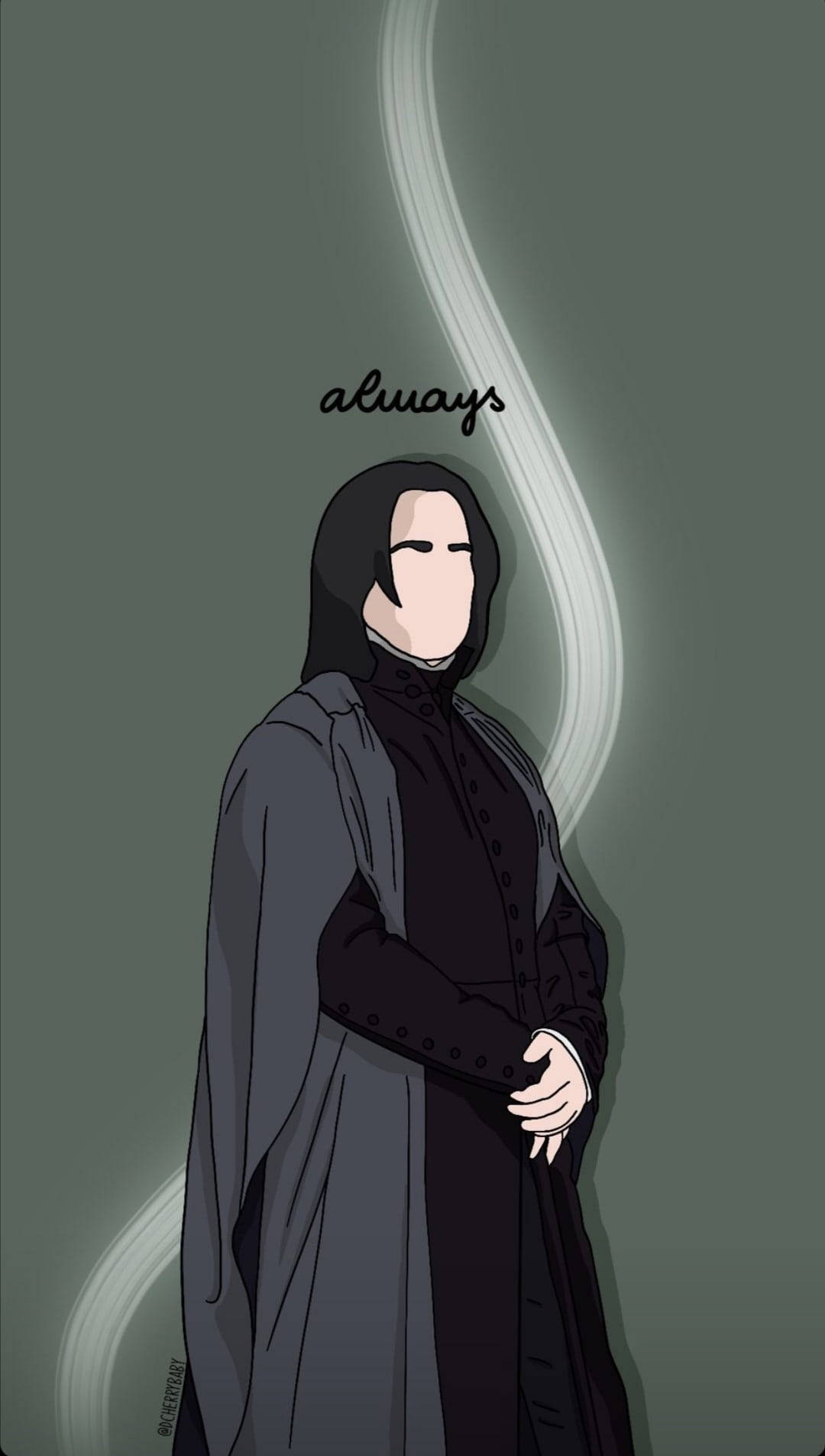 穿著黑色長袍的石內卜，上方有發光漩渦和「always」這個詞。