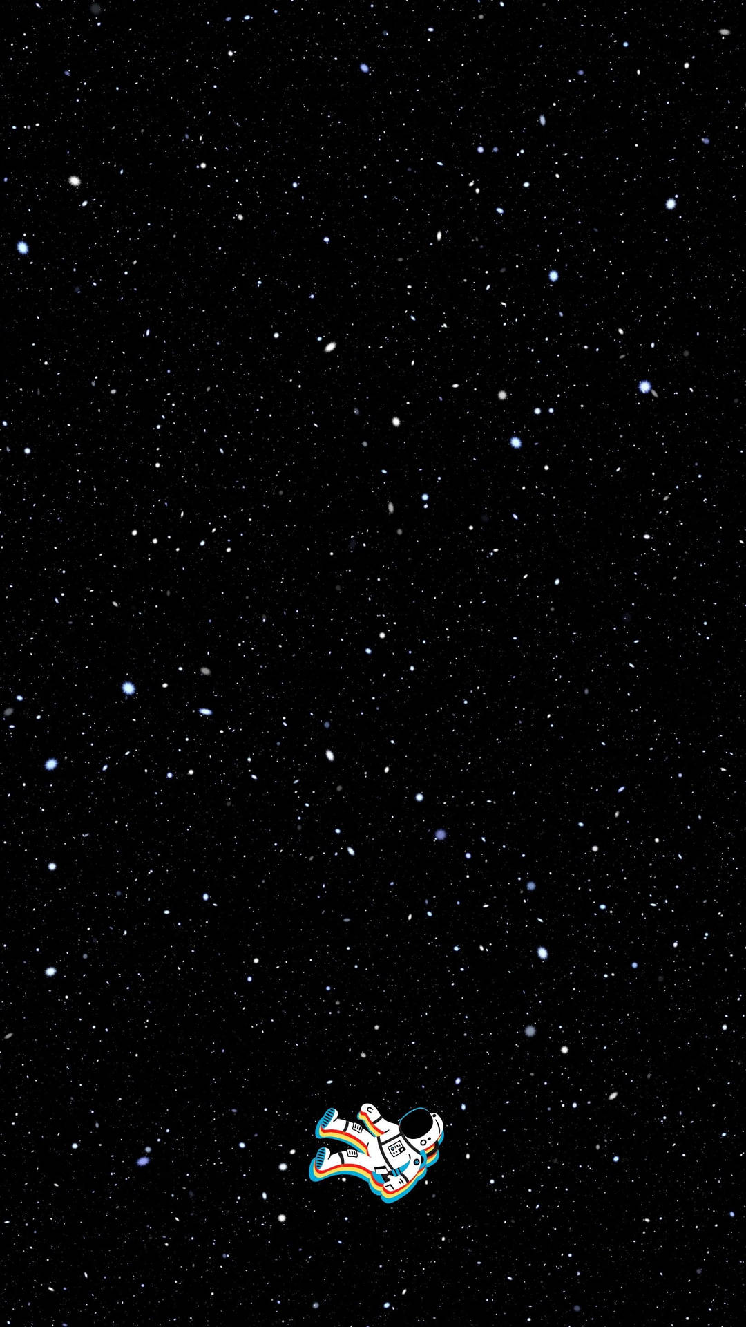 一個卡通太空人在佈滿星星的虛空中漂流。