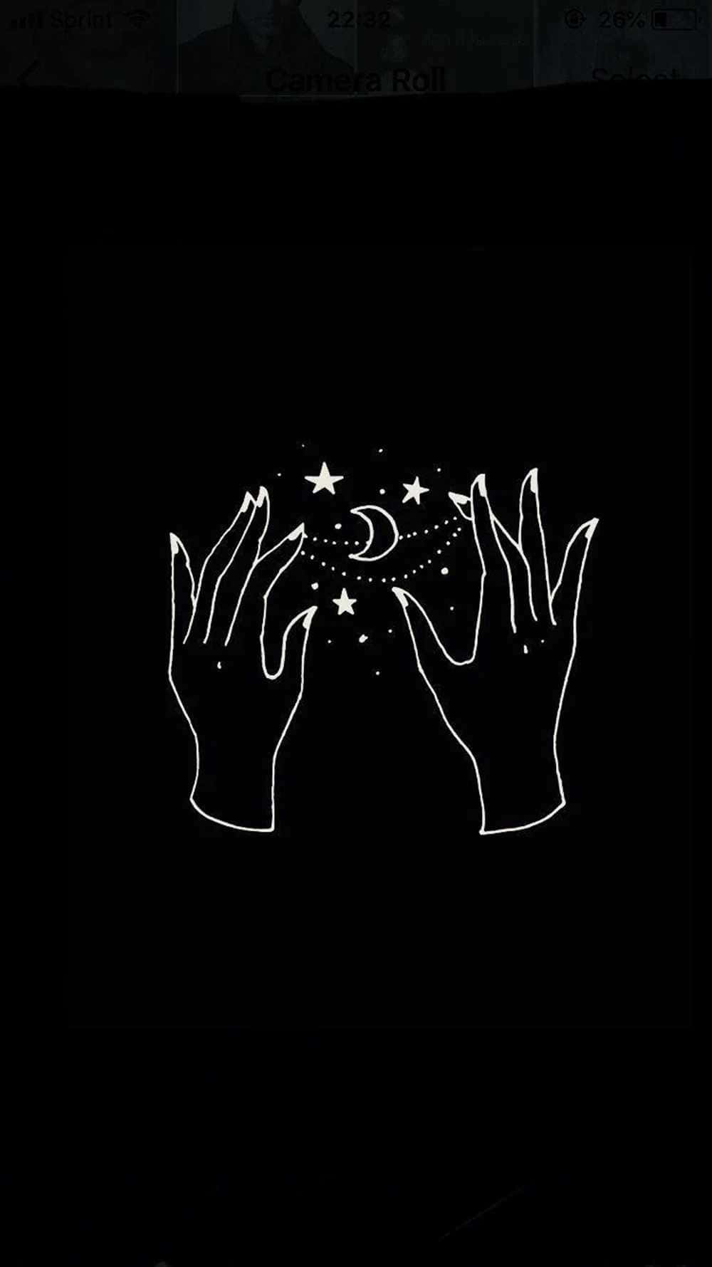 在極簡插圖中，手捧著新月和星星。
