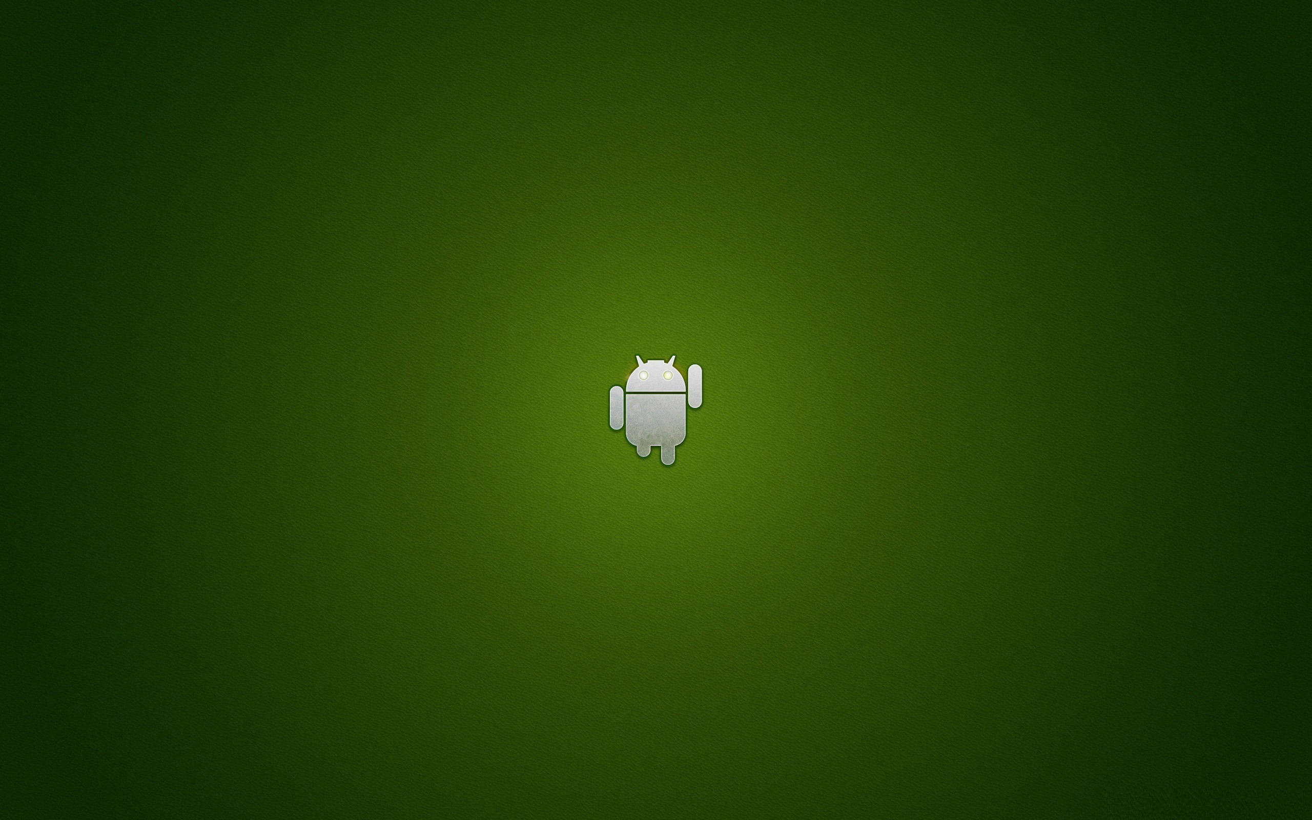 可愛安卓標誌桌面 壁紙 — 一個極簡風格的銀色Android機械人圖示，居中放置在漸變綠色背景上。