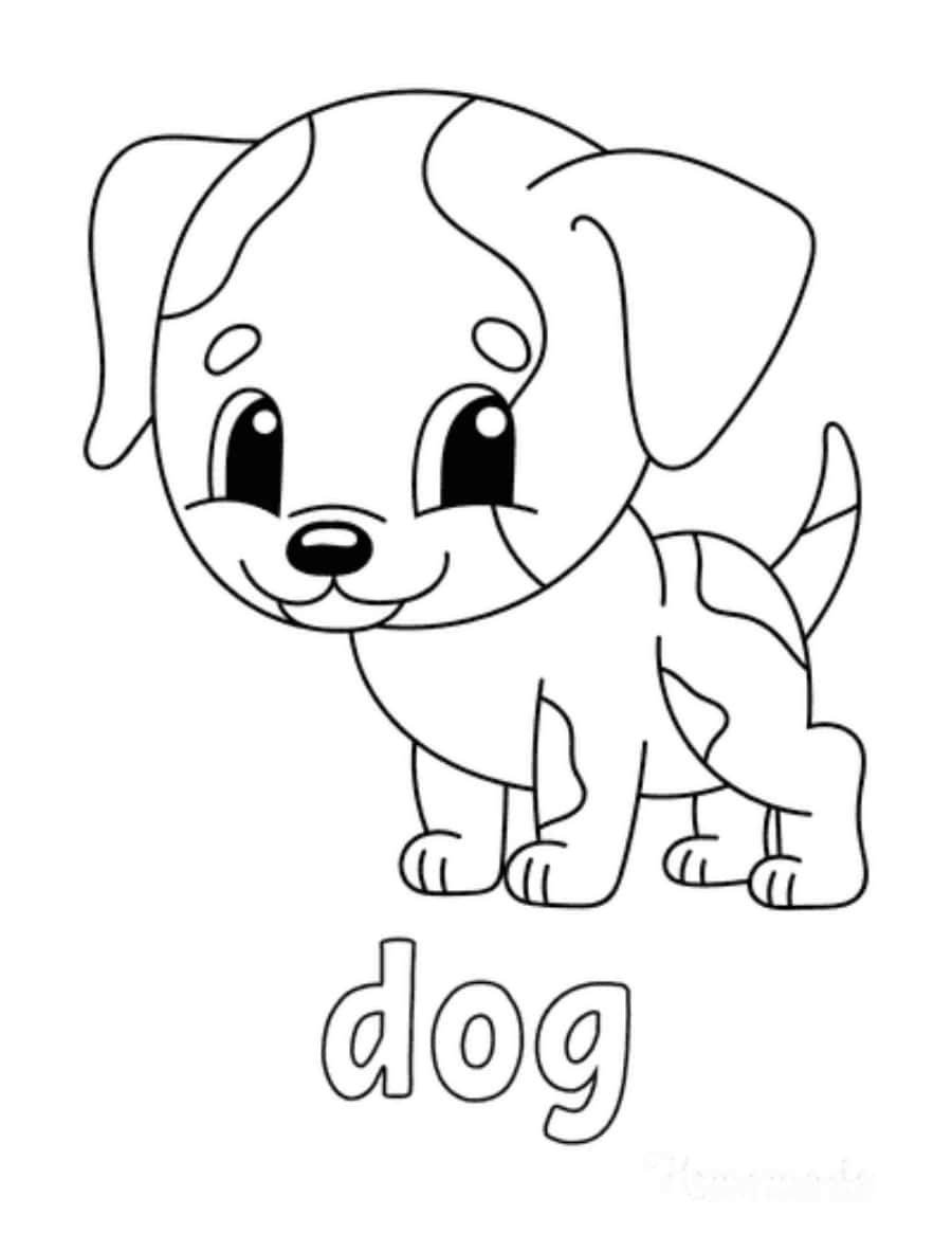 一隻可愛小狗的黑白線條畫，下方有dog字樣。
