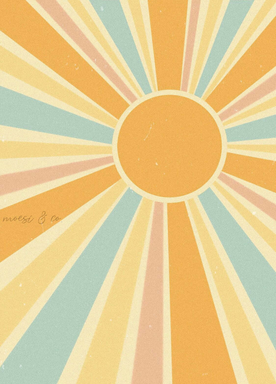 復古太陽光線插圖，帶有黃桃和薄荷色調的粉彩光線。