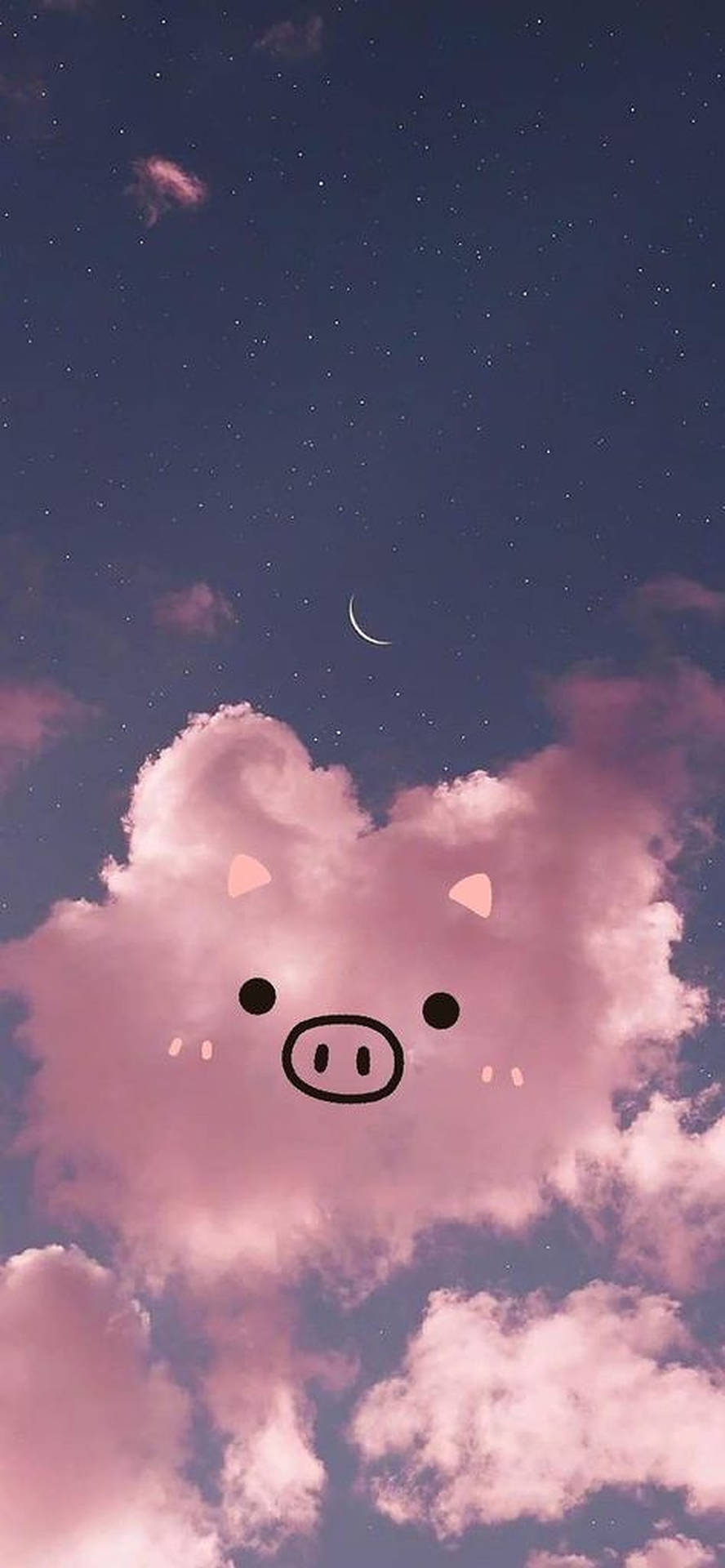 一個微笑的豬臉畫在星空夜空中的粉紅色雲朵上。 — 可愛豬 壁紙