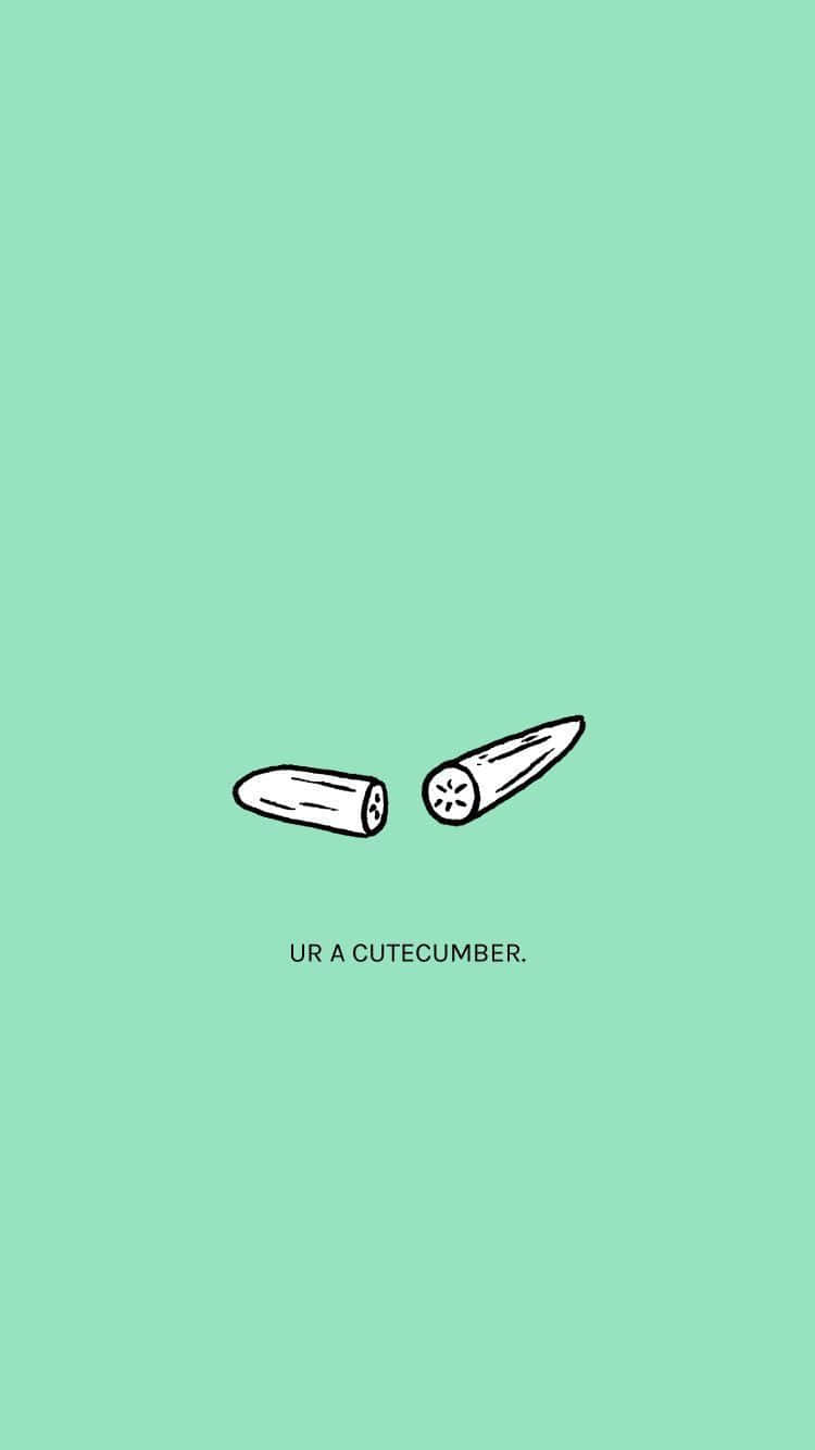 兩個卡通青瓜半邊，在薄荷綠色背景上帶有文字 ur a cutecucumber