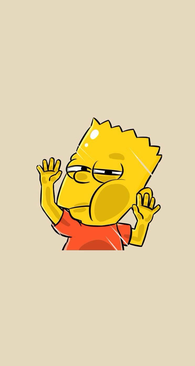 可愛巴特·辛普森貼著螢幕 壁紙 — Bart Simpson 卡通角色穿著紅色襯衫，疲倦的眼神在米色背景上揮手。