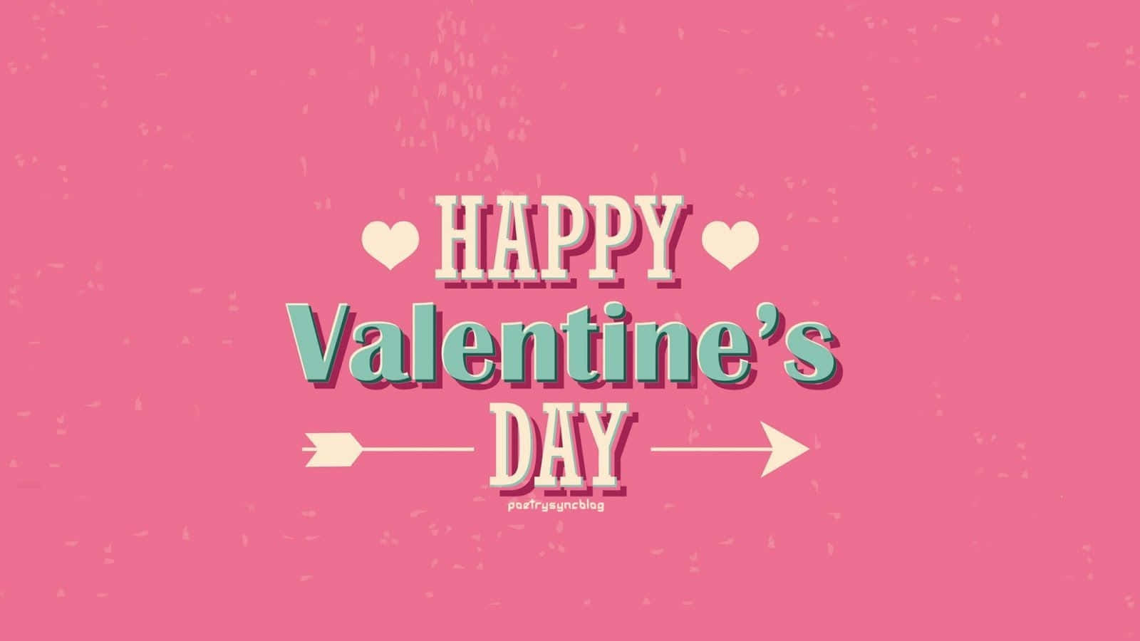 在粉紅色背景上帶有愛心和箭頭的Happy Valentine's Day問候。