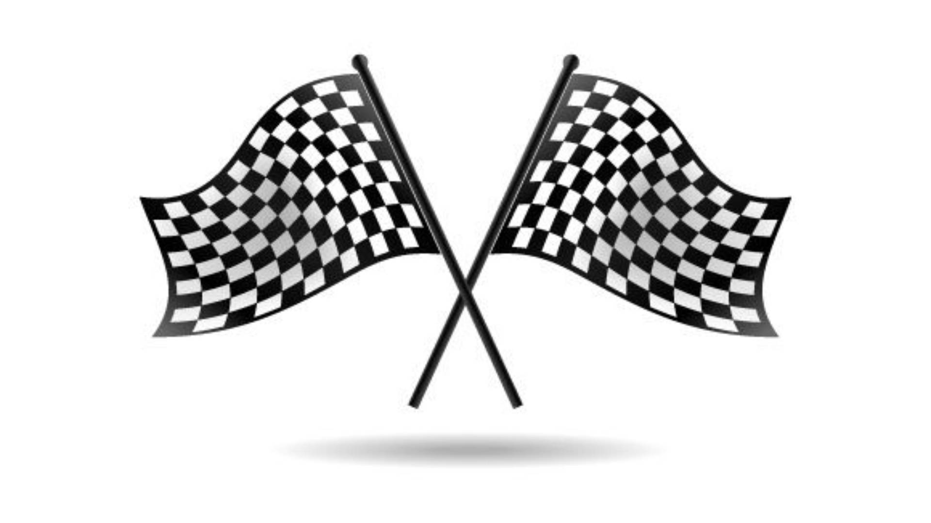 兩面交叉的格仔賽車旗在旗桿上，帶有陰影。