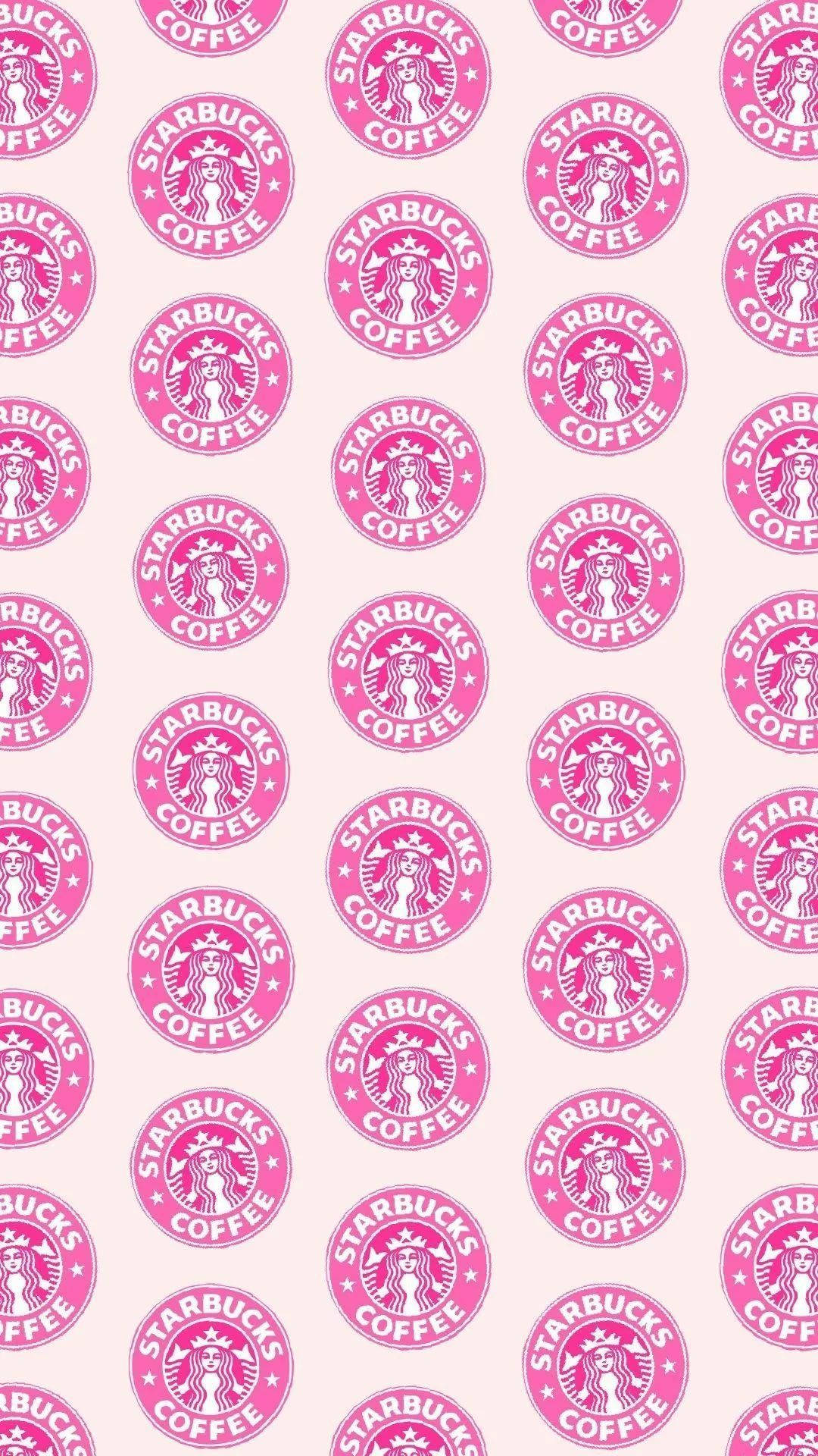可愛星巴克標誌印花圖案 壁紙 — 粉紅色Starbucks標誌圖案在柔和胭脂色背景上以整齊網格重複。