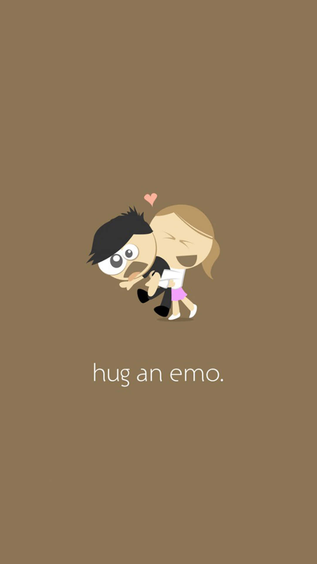 兩個卡通人物擁抱，帶有漂浮的心形和文字 hug an emo。