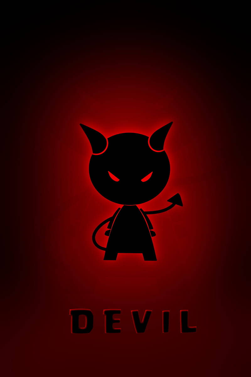 一個發光紅色的卡通惡魔剪影，下方有「惡魔」字樣。