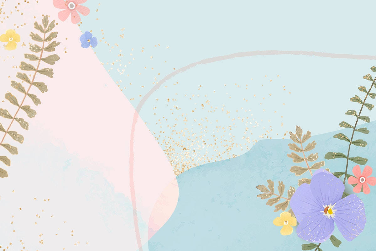 抽象花卉插圖，採用粉彩色調和金色閃粉點綴。