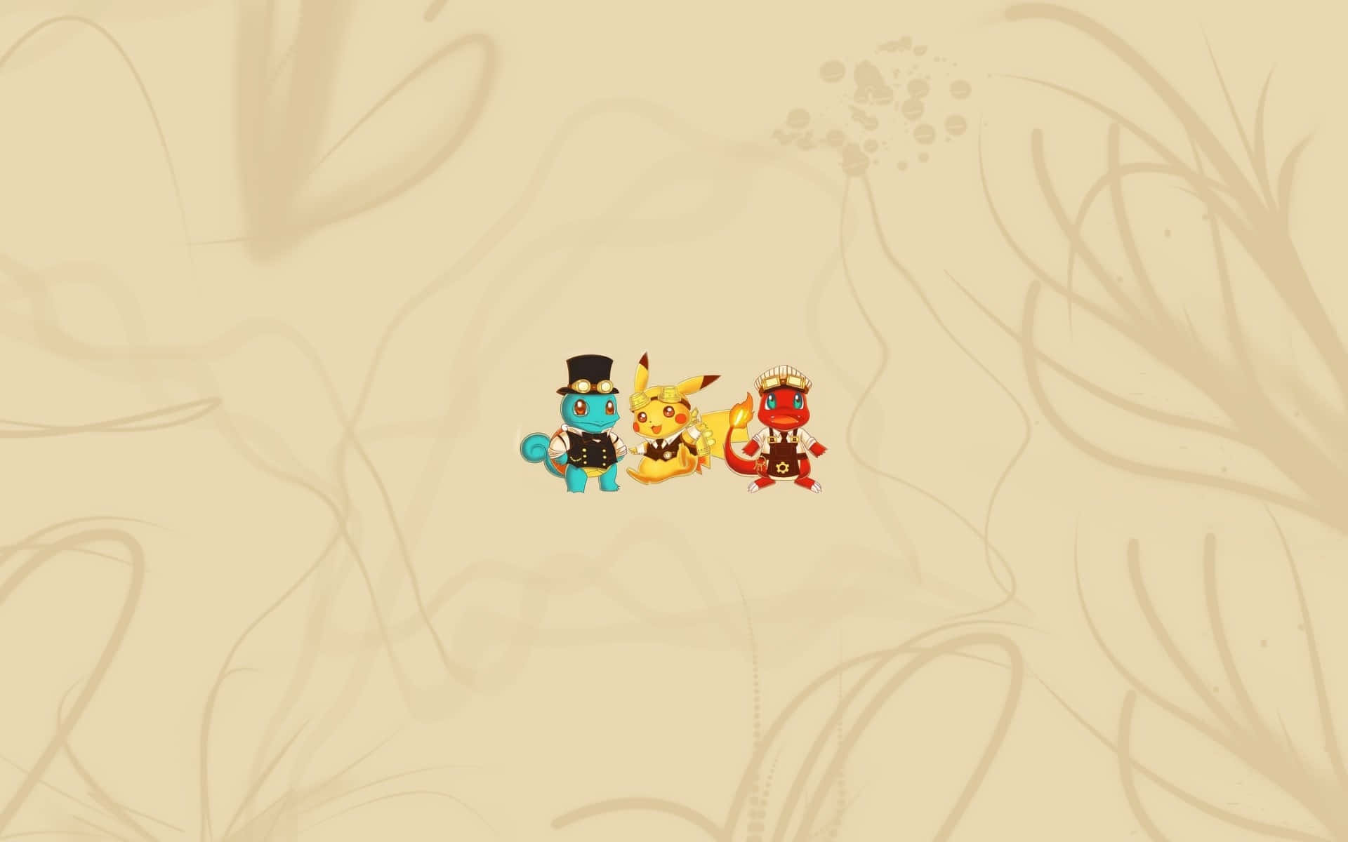 三隻穿著正式服裝的chibi Pokémon站在一起。