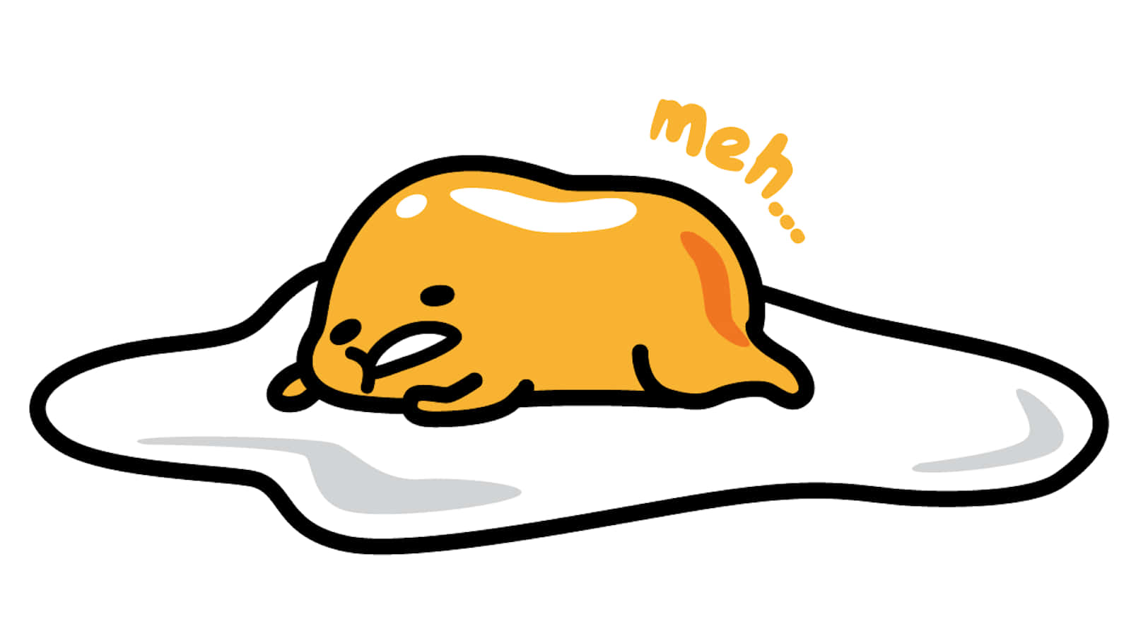 一個黃色卡通雞蛋角色平躺著，看起來很無聊，頭頂上寫著「meh」。
