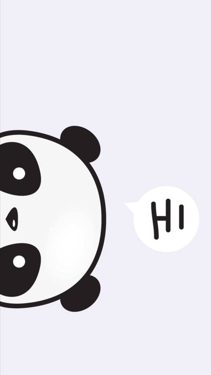 一隻卡通熊貓在淺紫色背景上的對話框中說嗨。