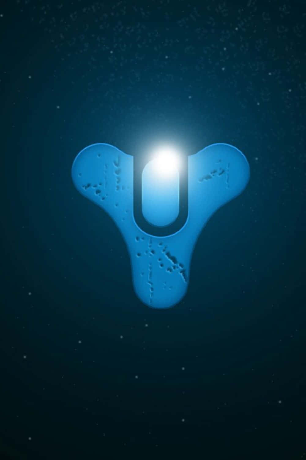太空中一個發光的藍色U形標誌，周圍有星星。