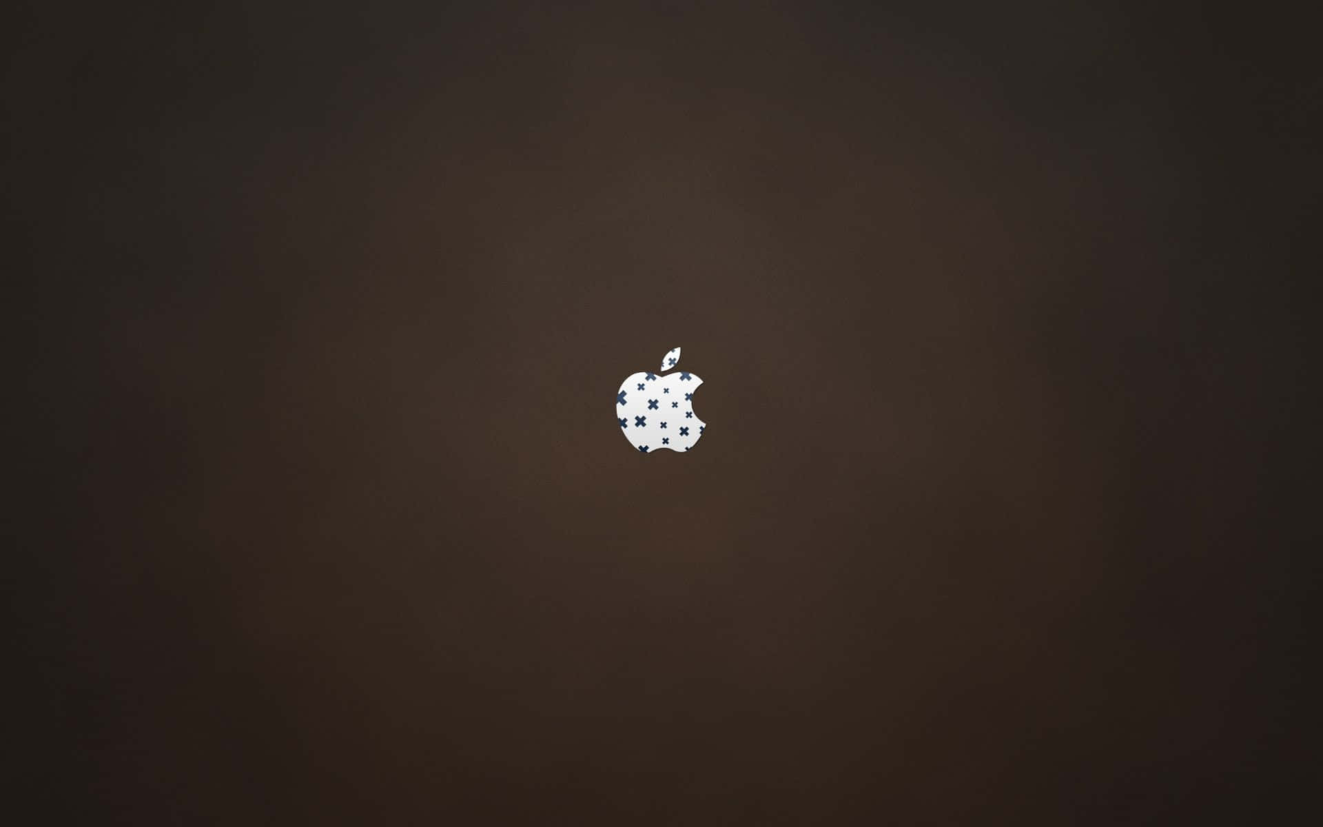 可愛的 Macintosh 設定 壁紙 — 一個簡約的白色Apple標誌，帶有藍色星星，居中放置在深棕色漸變背景上。
