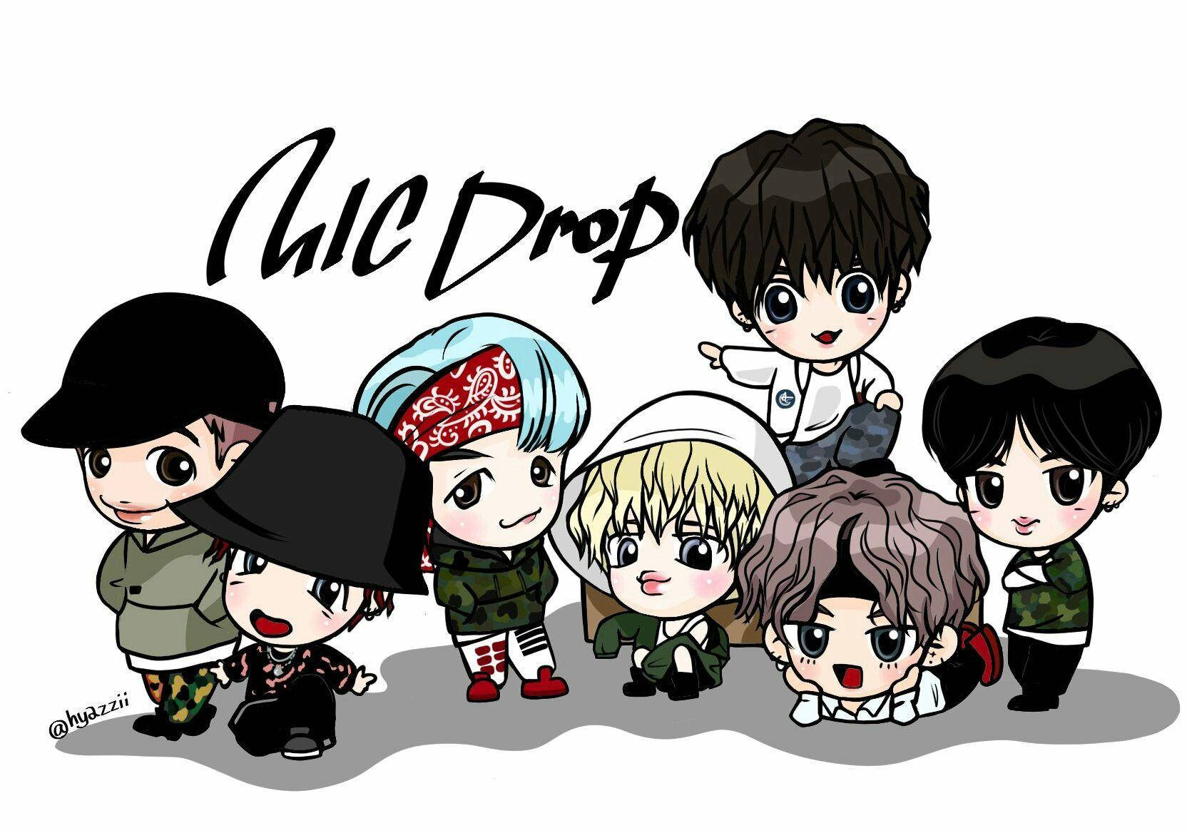 七位Q版K-pop偶像穿著休閒服裝，與「Chic Drop」文字一同擺姿勢。