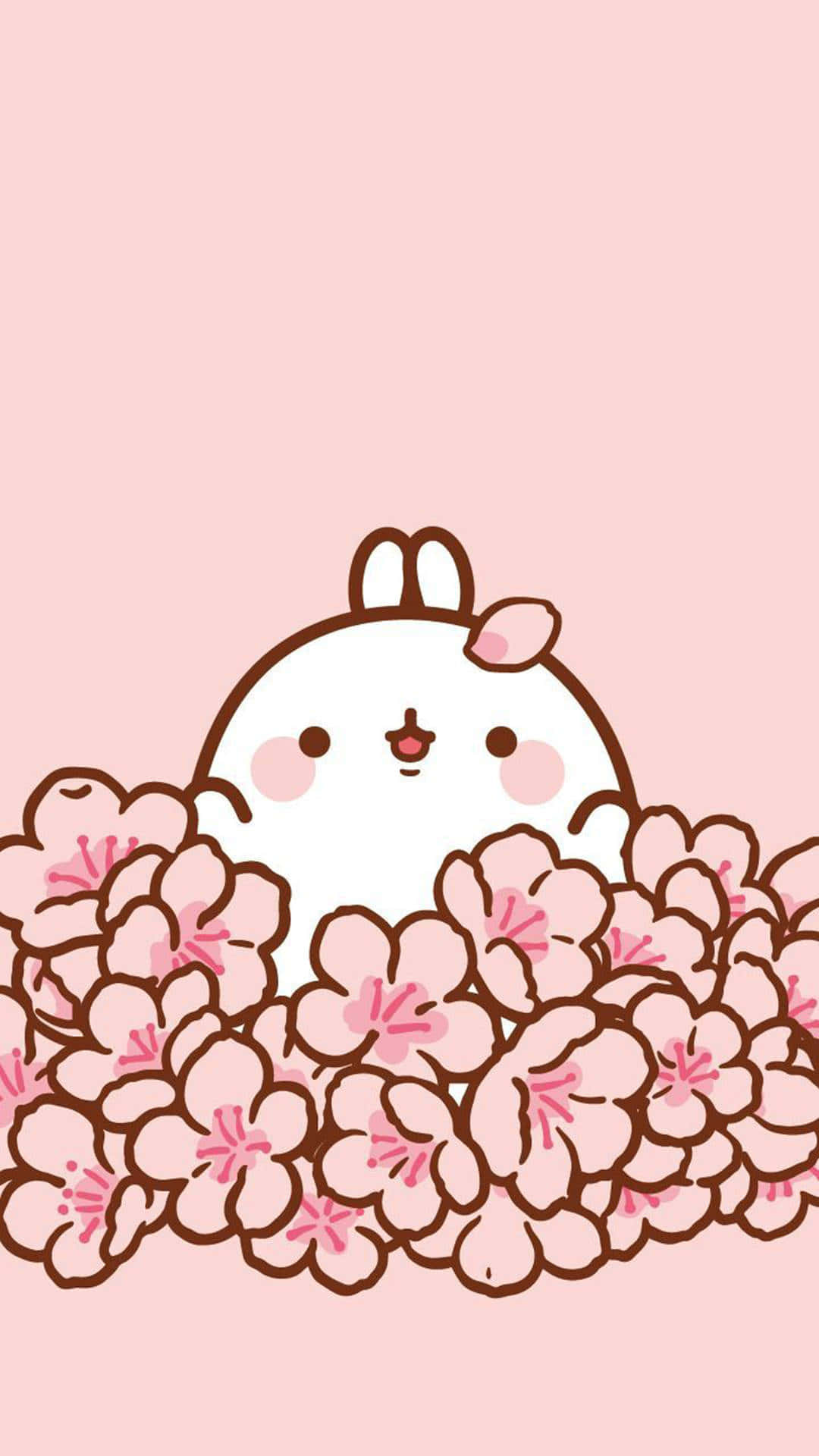 可愛嘅卡通兔仔喺粉紅色櫻花後面探出頭嚟。 — 可愛粉紅gif 壁紙