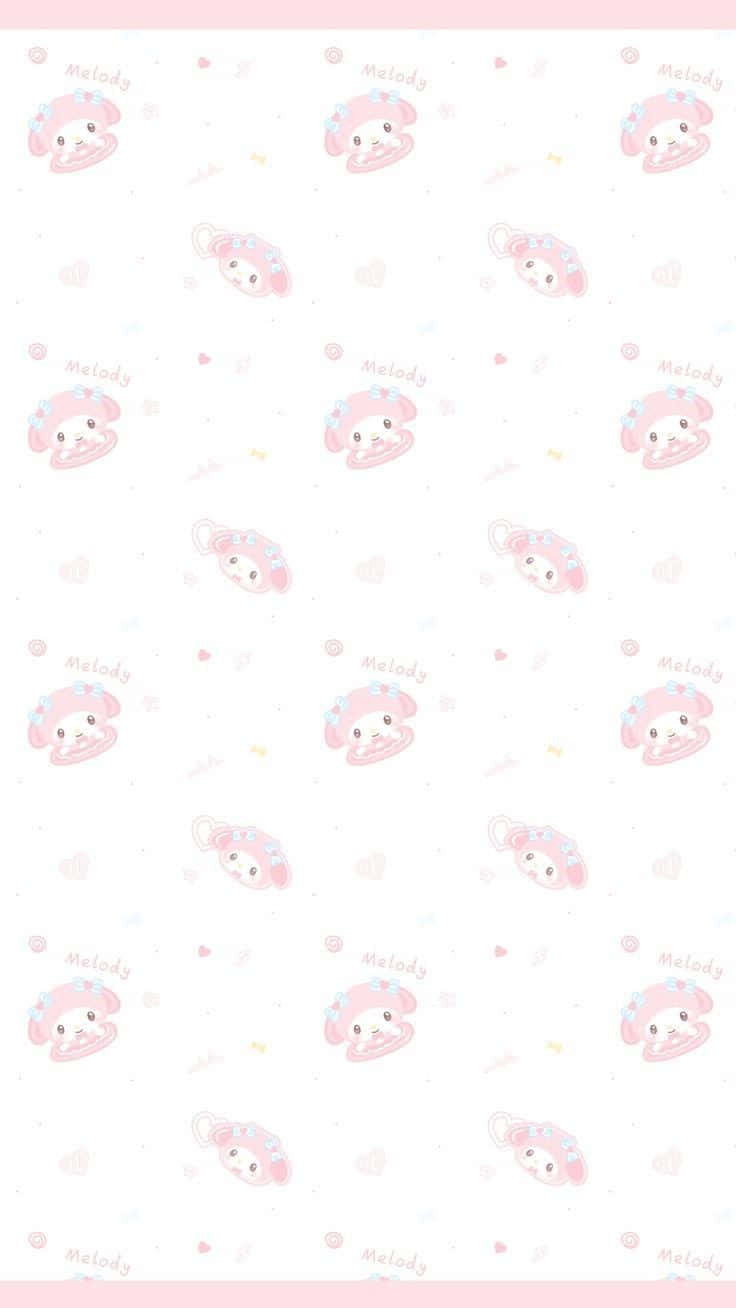 可愛My Melody圖案海報壁紙 壁紙 — 一個可愛的重複圖案，粉紅色My Melody角色配上心形和柔和色調，在柔軟的白色背景上。