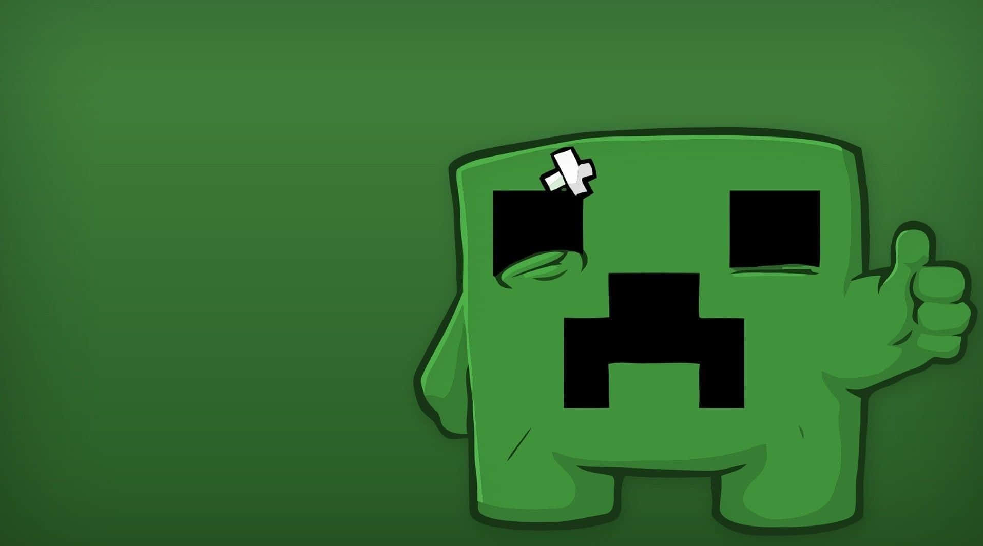 綠色Minecraft苦力怕貼繃帶豎大拇指