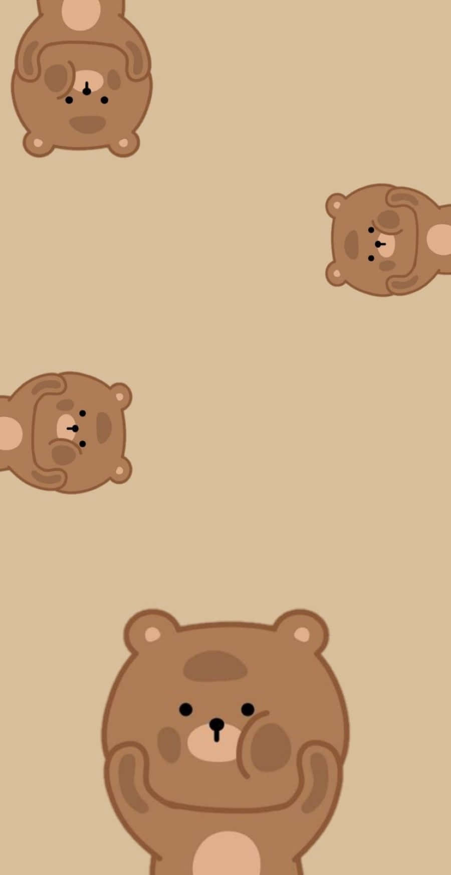 Korean Beige Aesthetic 桌布 壁紙 — 可愛的卡通熊在柔軟的米色背景上以俏皮的重複圖案輕輕漂浮。