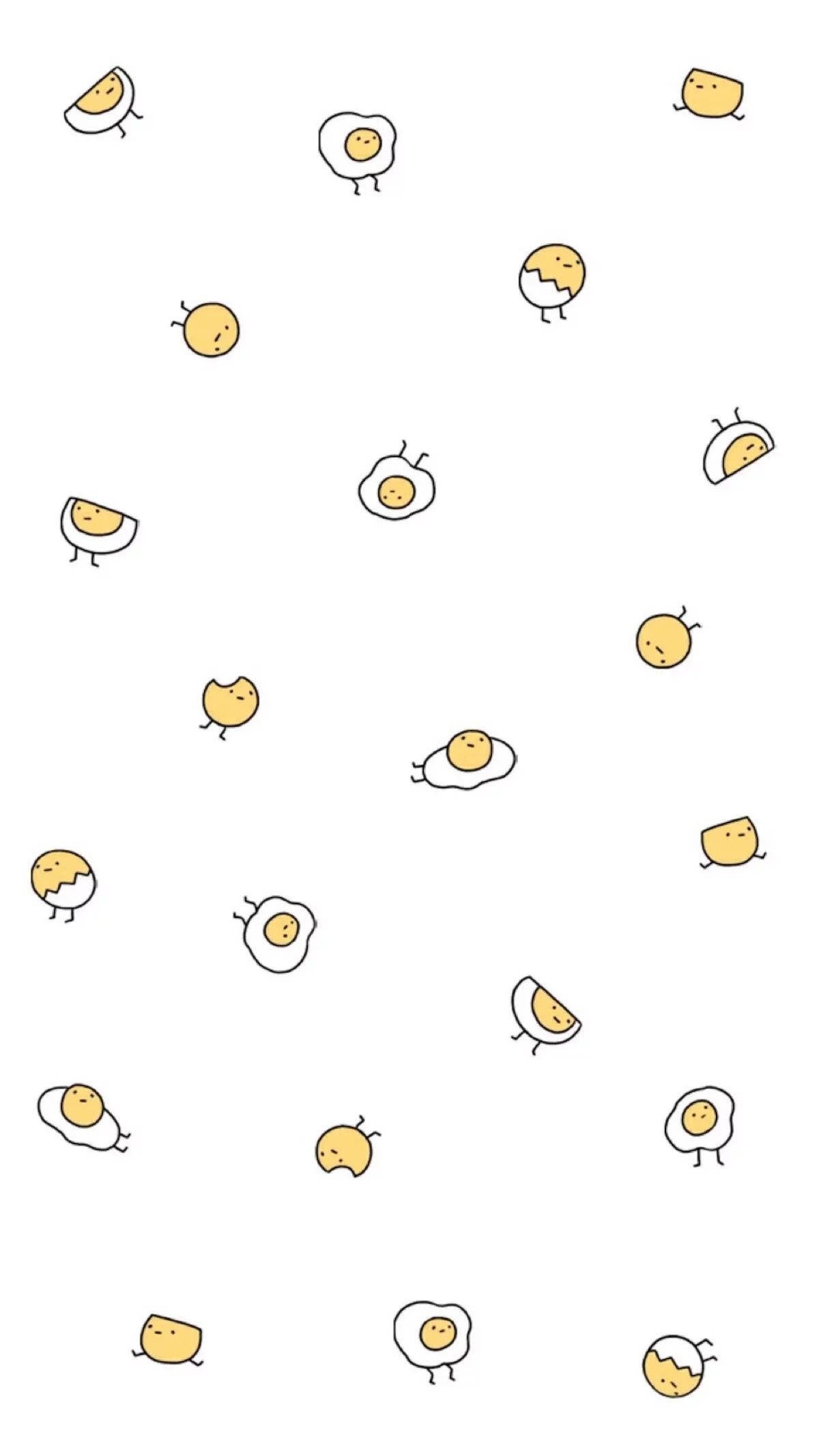 cute iPhone lock screen 桌布 壁紙 — 可愛的卡通雞蛋，帶有臉和腿，散落在乾淨的白色背景上。