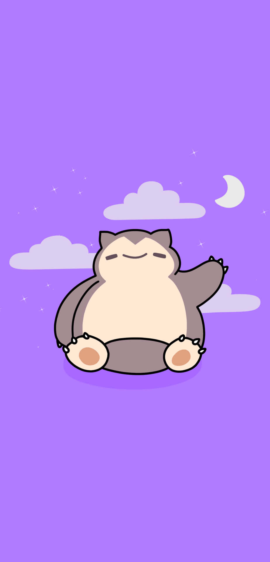卡比獸在紫色背景上的月亮和星星下睡覺。