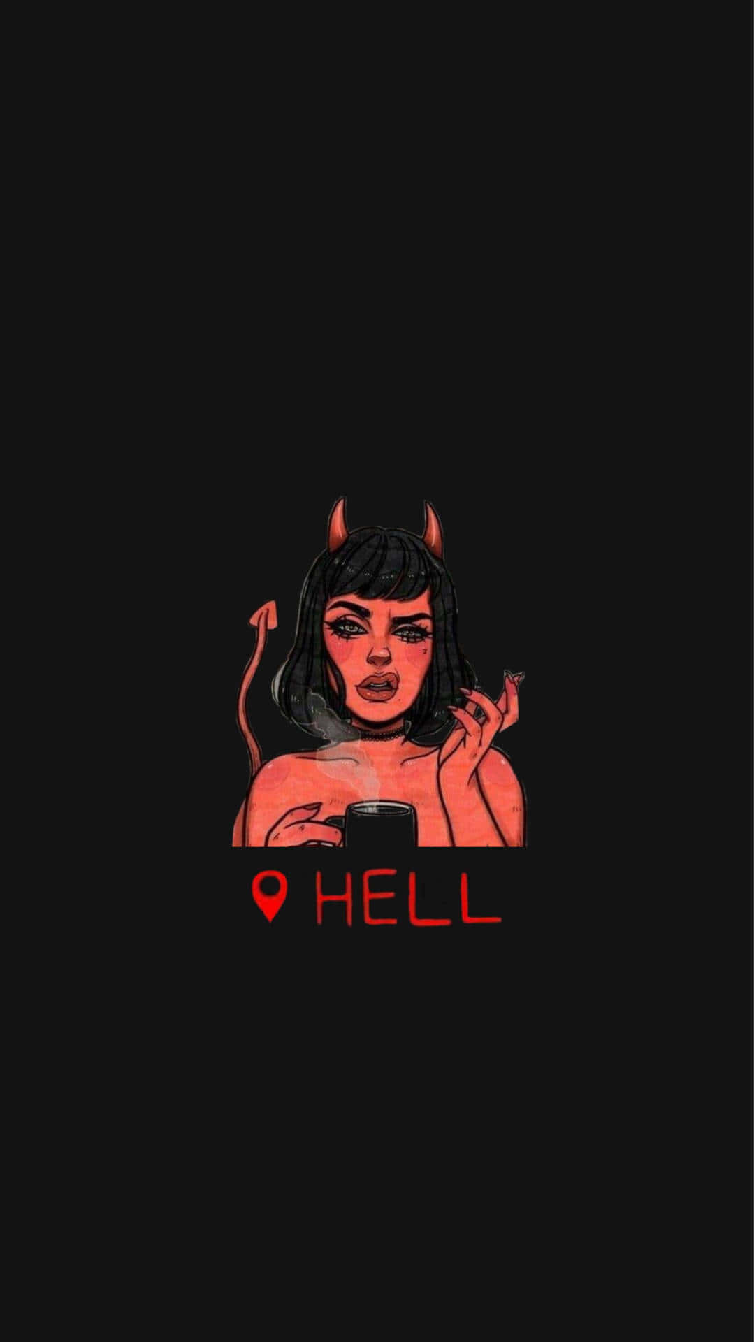 有角的紅色魔鬼女人拿著手機，下方有「HELL」文字。