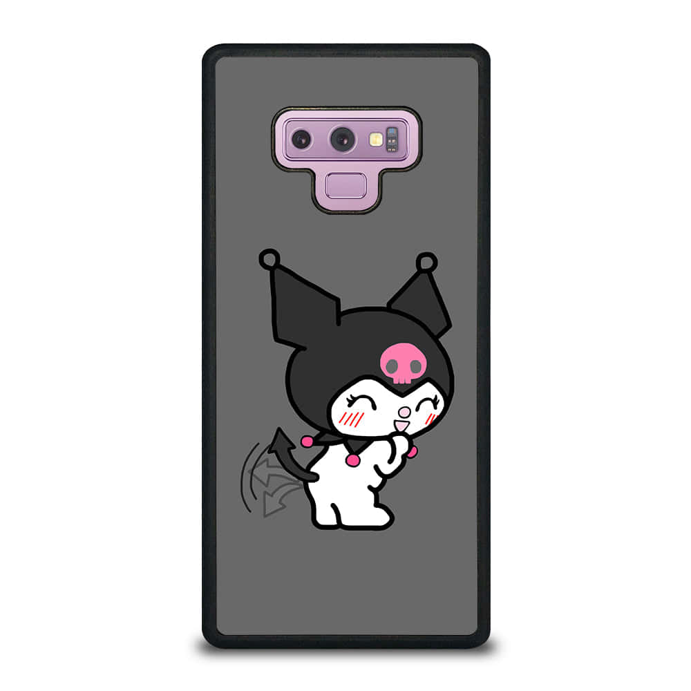 灰色手機殼上可愛的卡通魔鬼角色。