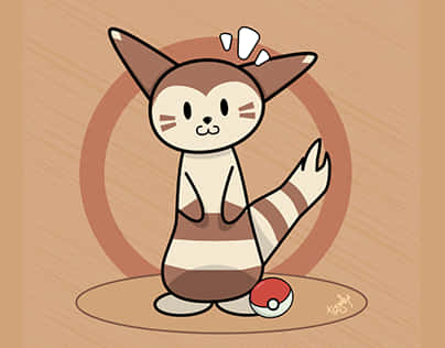 一隻卡通 Rattata 站在一個圓形平台上，旁邊有一個精靈球。