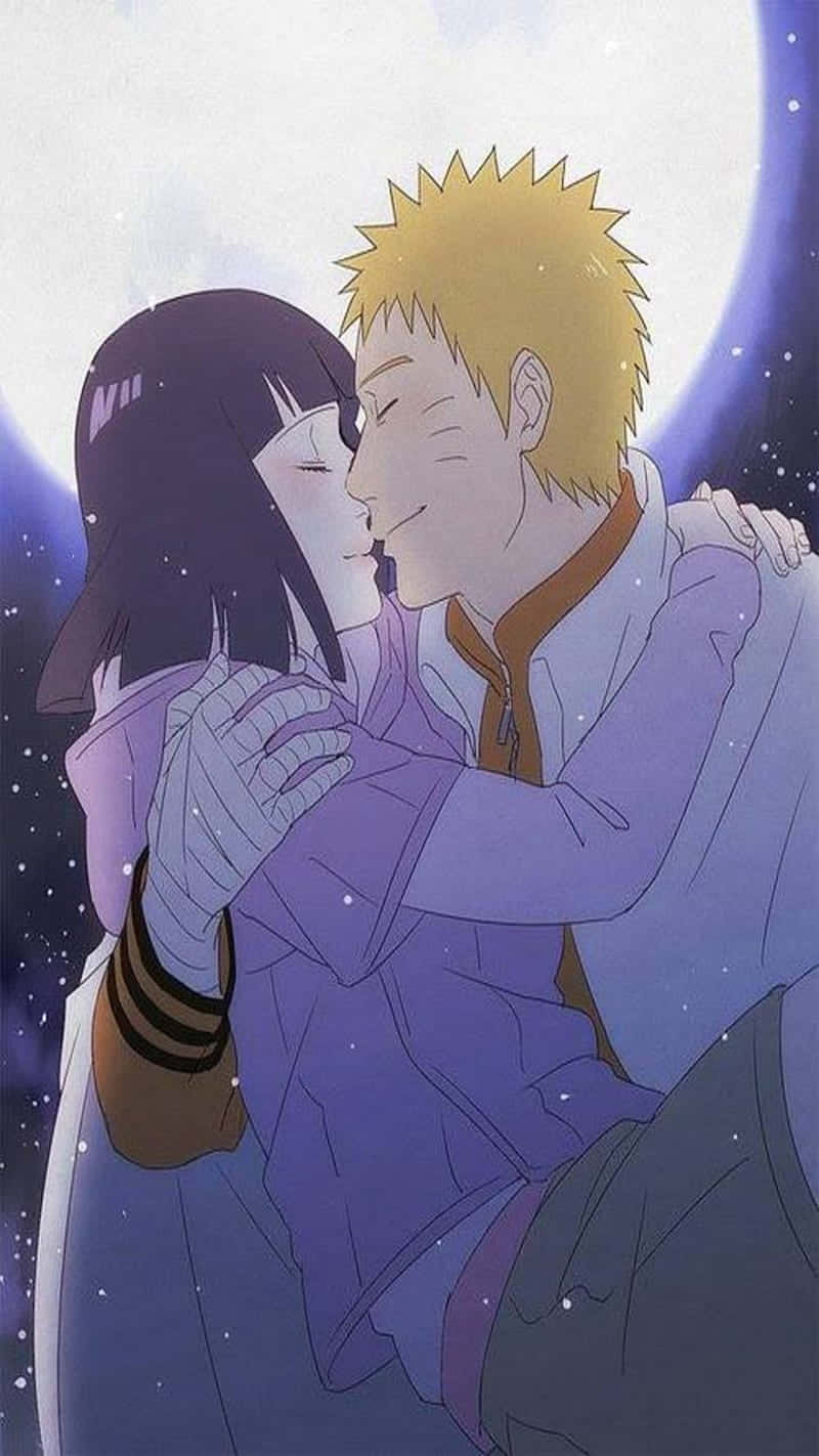 動漫情侶在滿月下接吻，背景有星星。