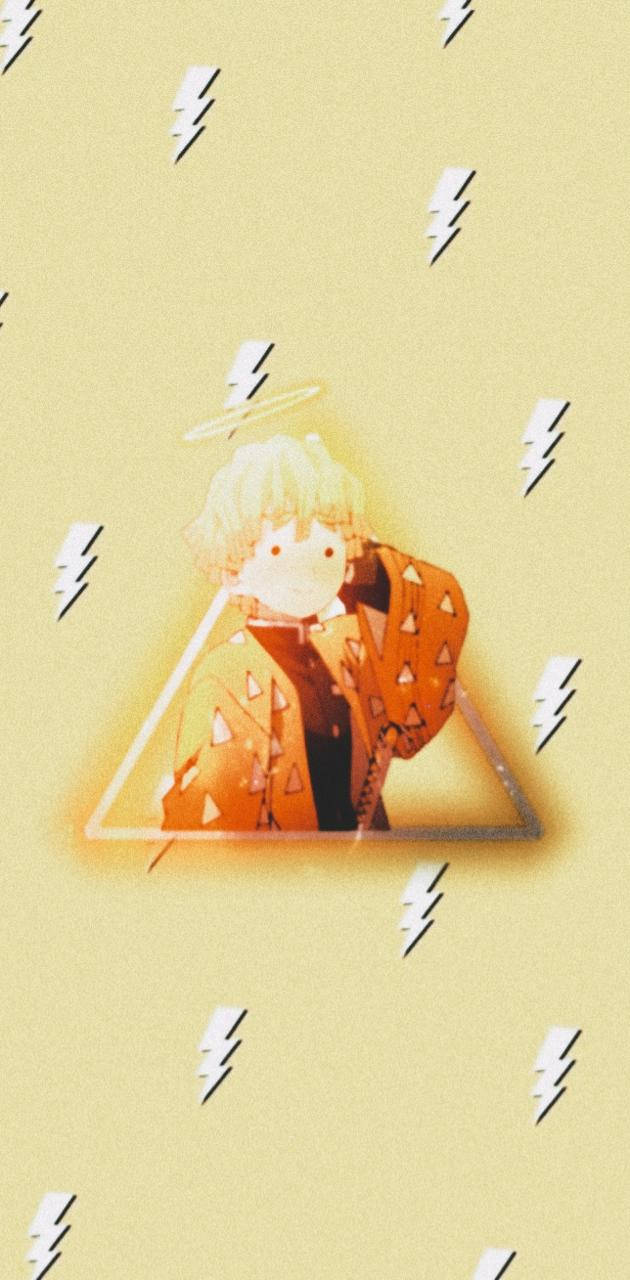 動漫角色在發光三角形中帶有光環，周圍有閃電。