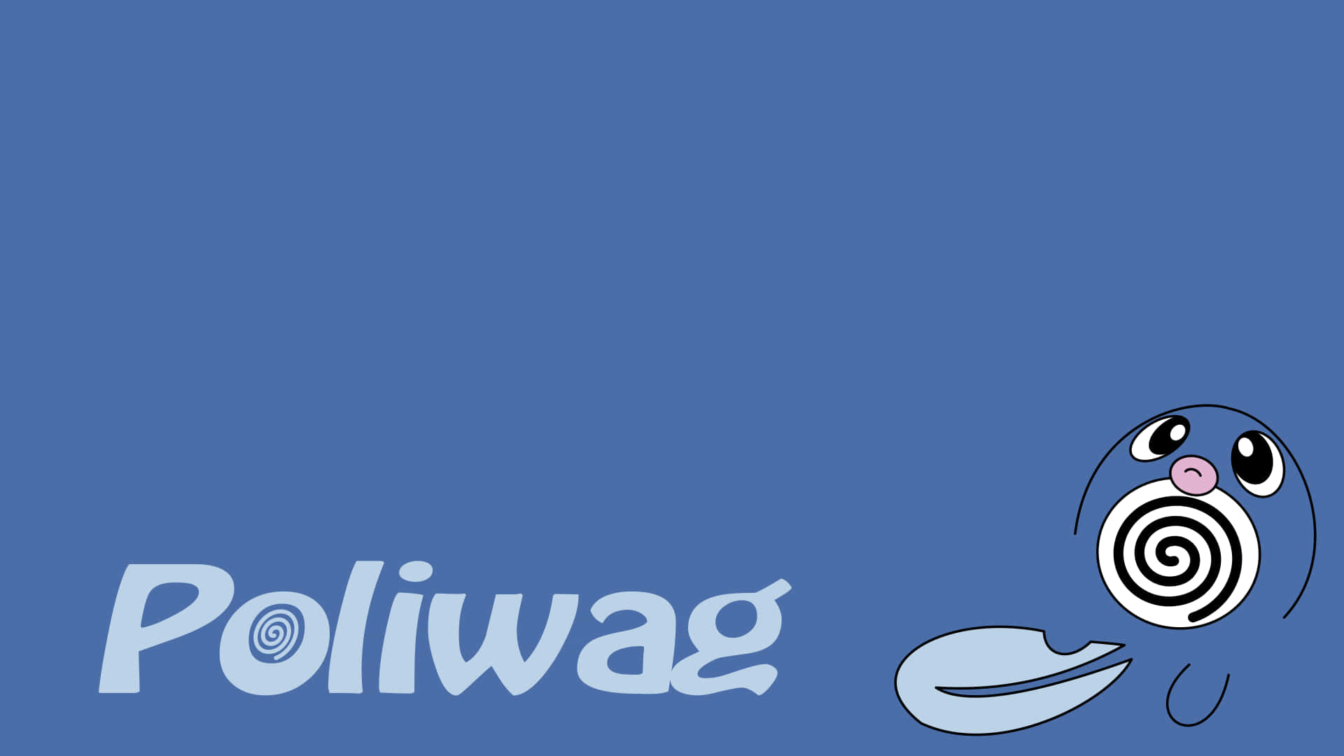 Poliwag Pokémon角色，有螺旋形嘴巴，喺藍色背景上。
