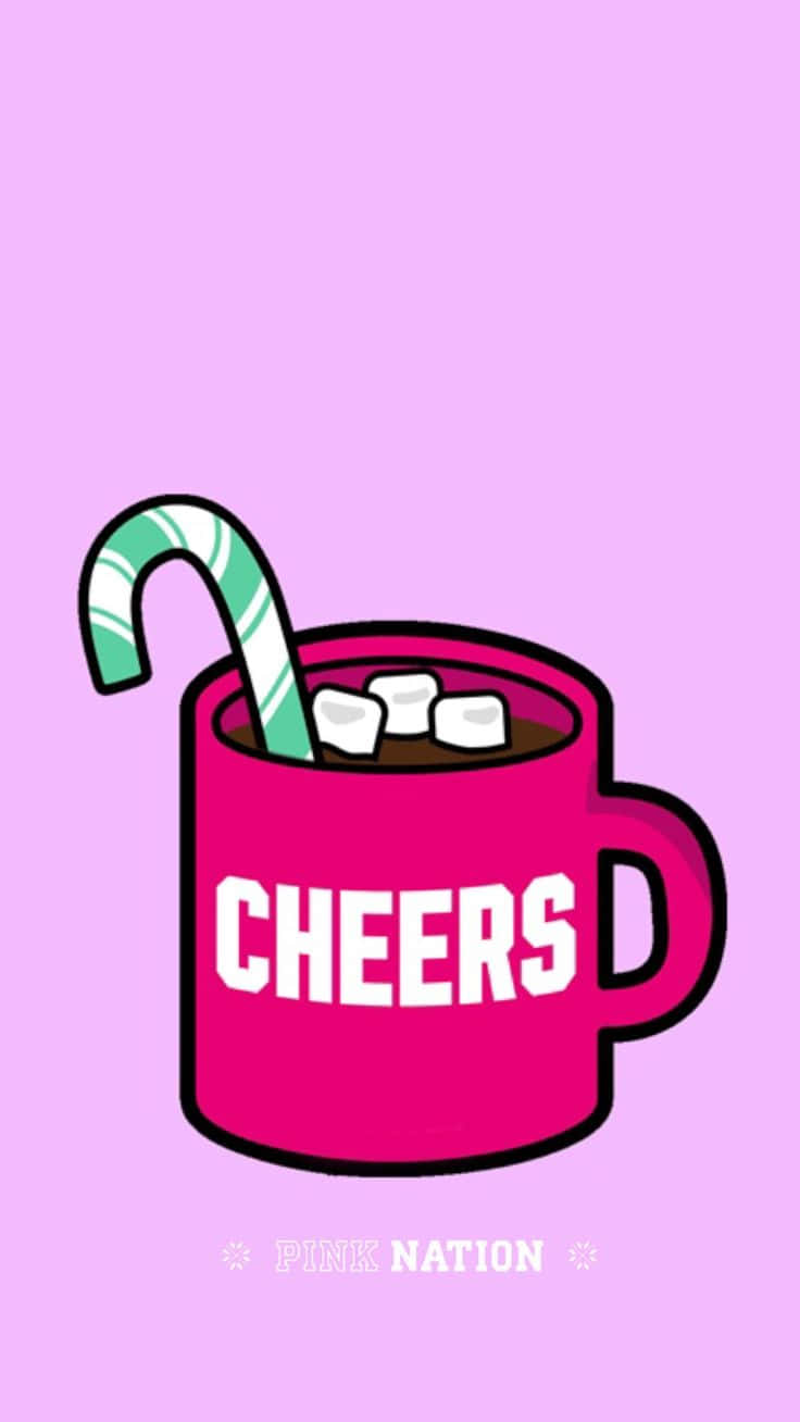 粉紅色杯子配棉花糖和拐杖糖說 cheers