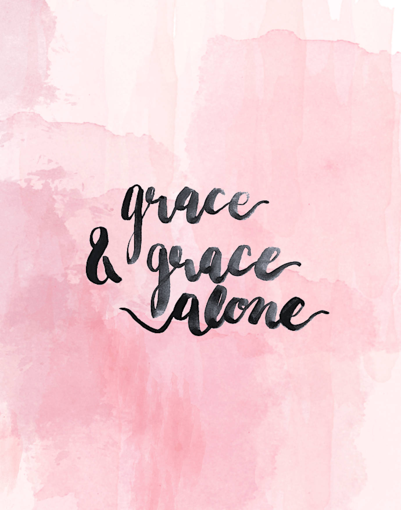 粉紅色水彩背景上的黑色字體 grace and grace alone