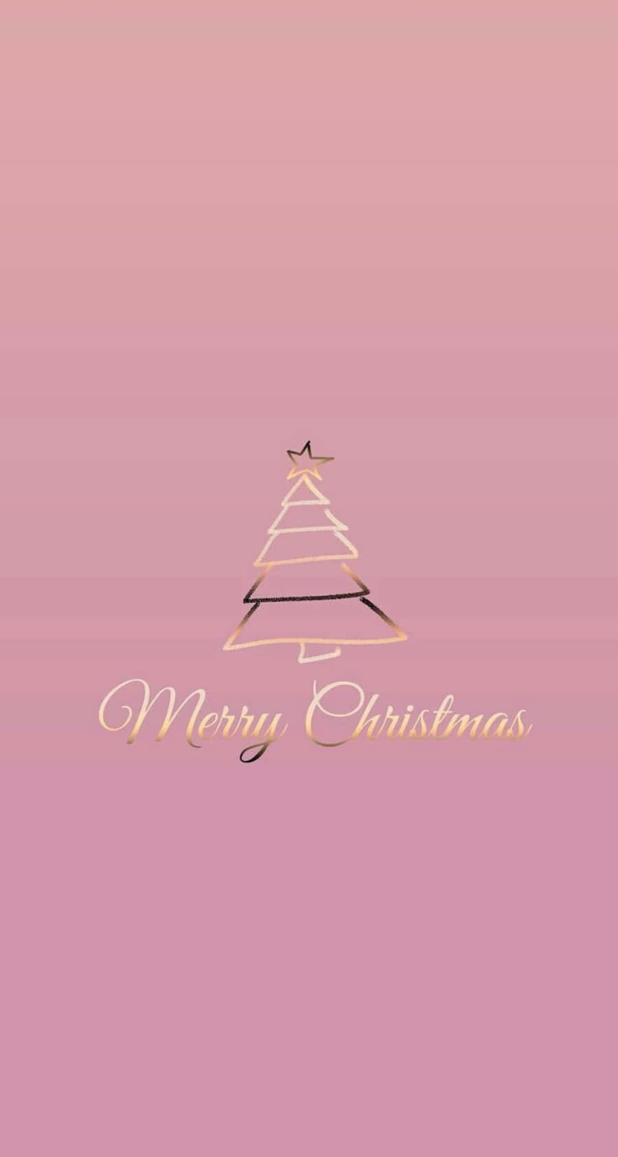 粉紅色漸變壁紙，帶有金色聖誕樹和Merry Christmas文字。